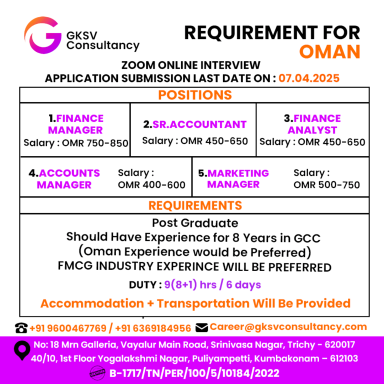 Urgent Hiring for Oman