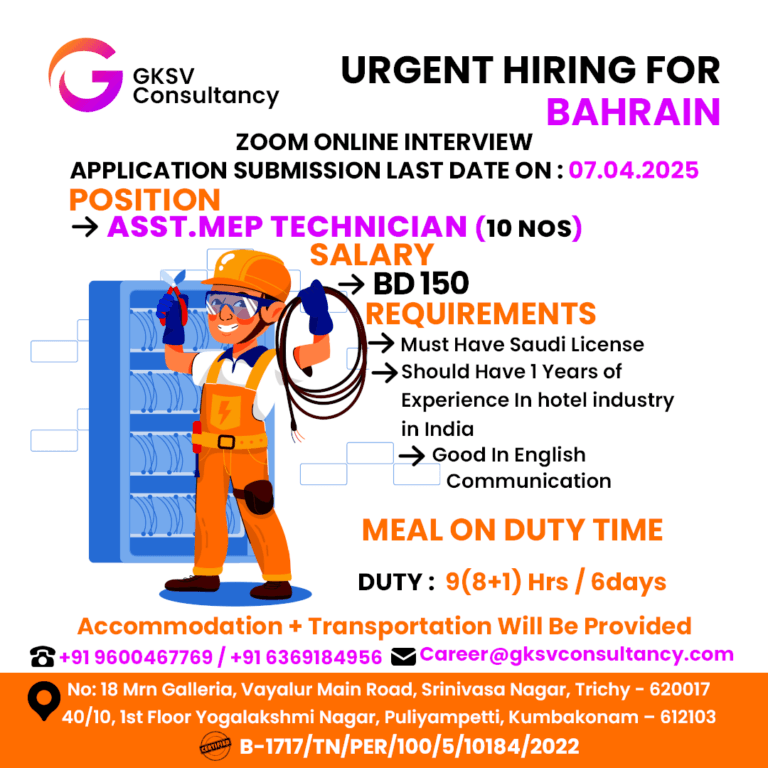 Urgent Hiring for Bahrain