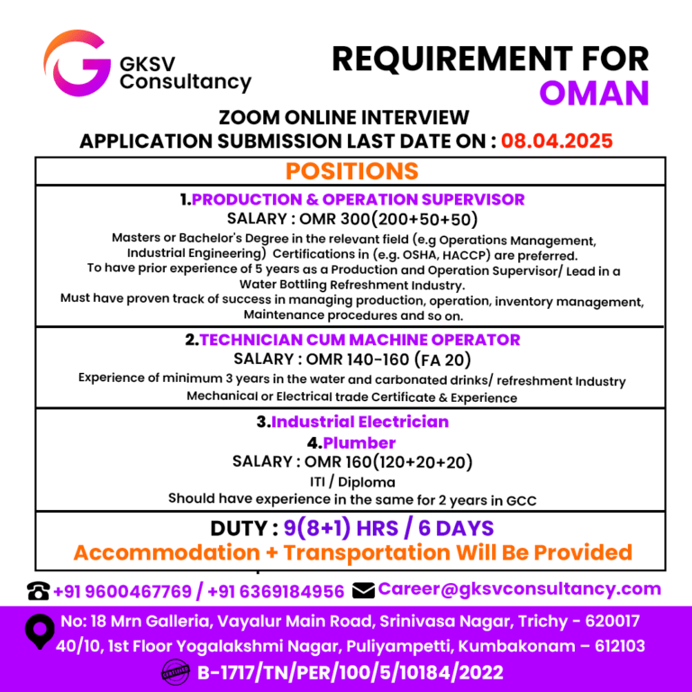 Urgent Hiring for Oman