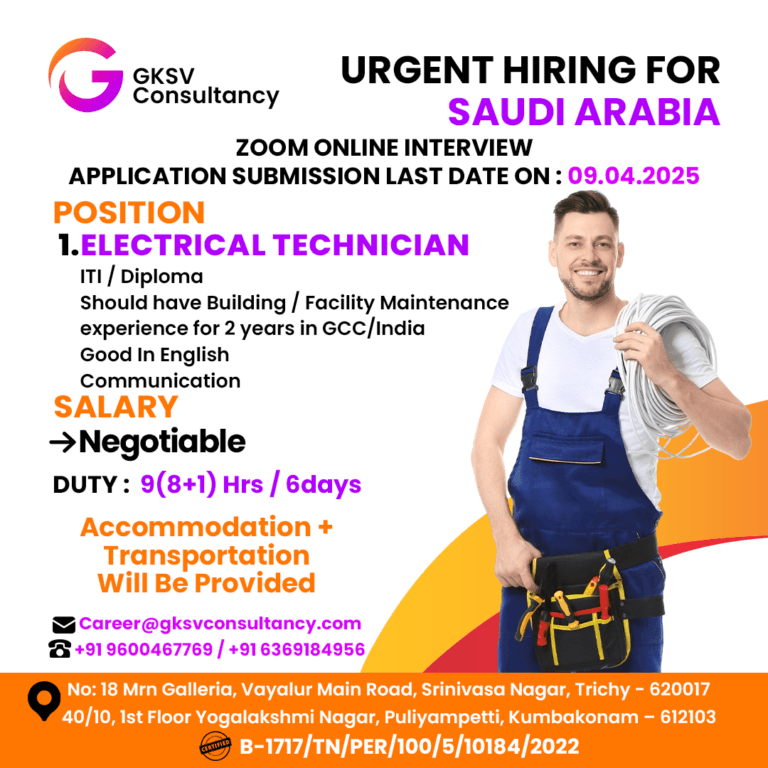 Urgent Hiring for saudi arabia