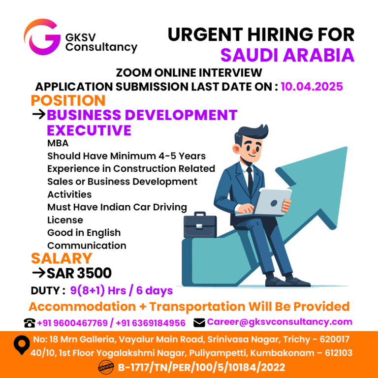 Urgent Hiring for Business Development Executive in saudi