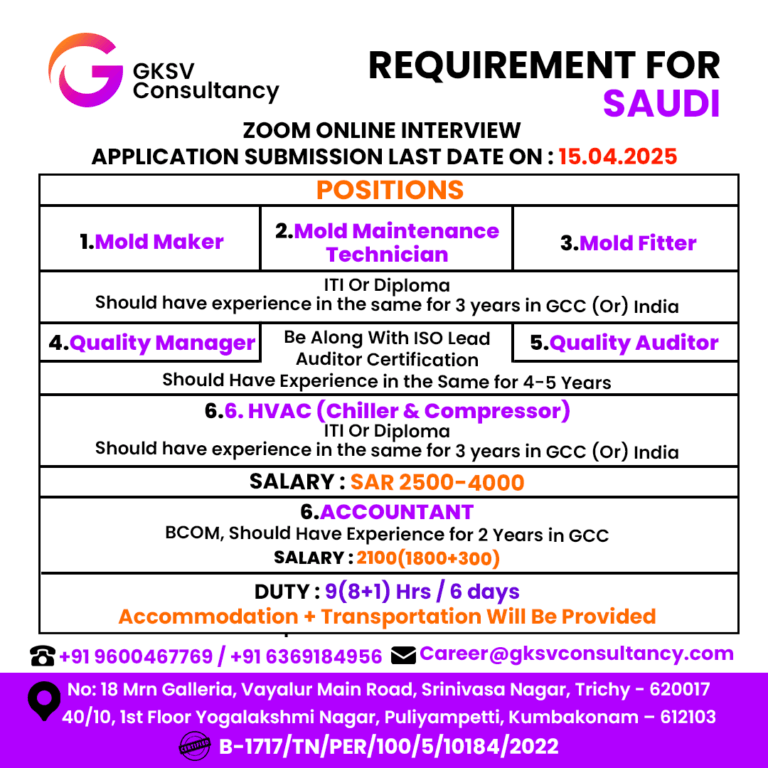 Urgent Hiring for saudi arabia