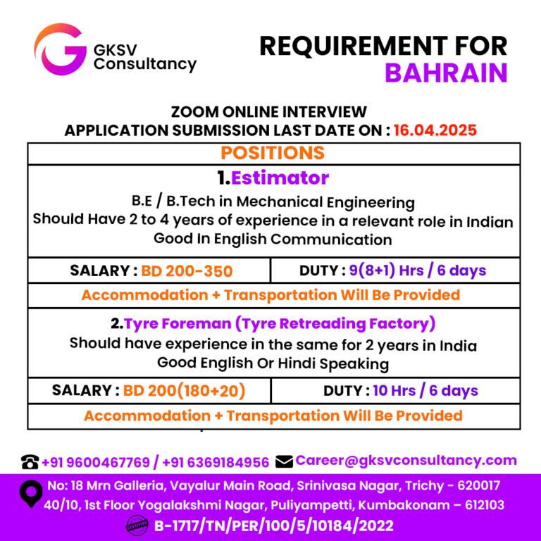 Urgent Hiring for Bahrain