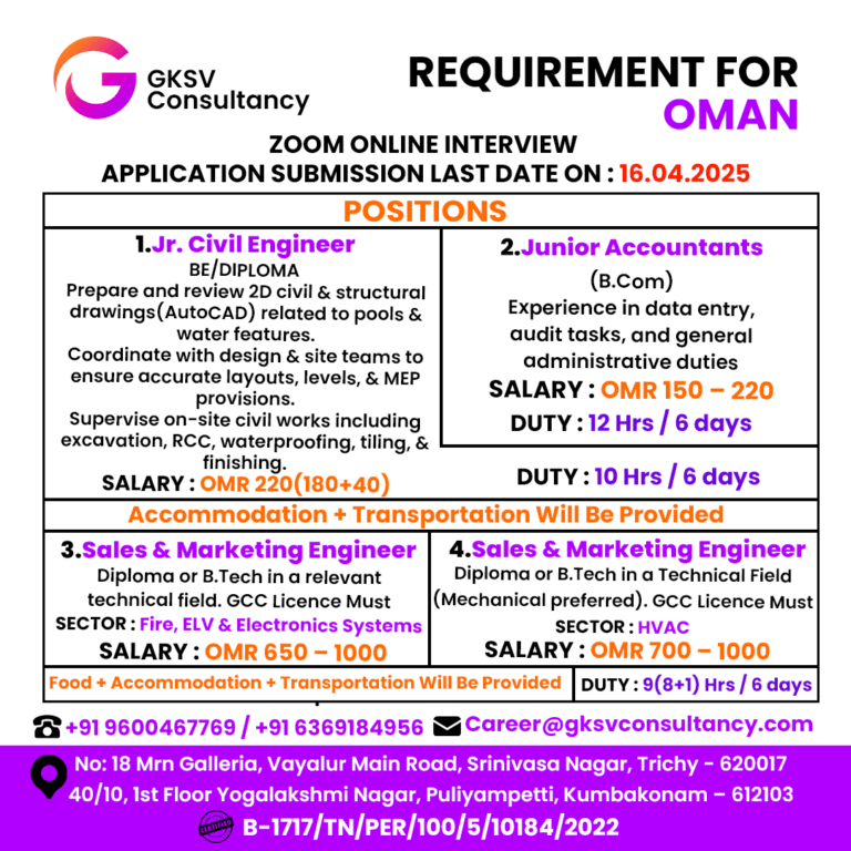 Urgent Hiring for Oman