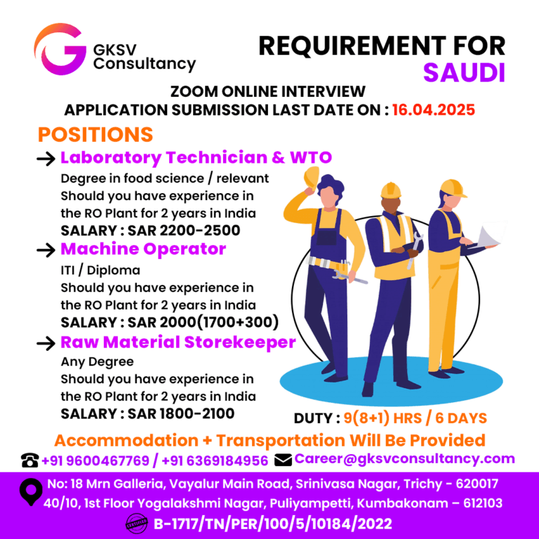 Urgent Hiring for saudi arabia