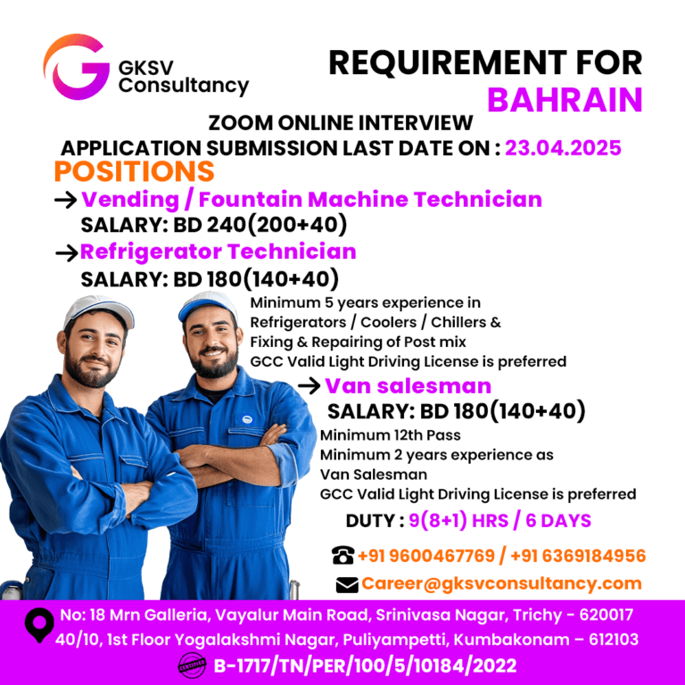 Urgent Hiring for Bahrain