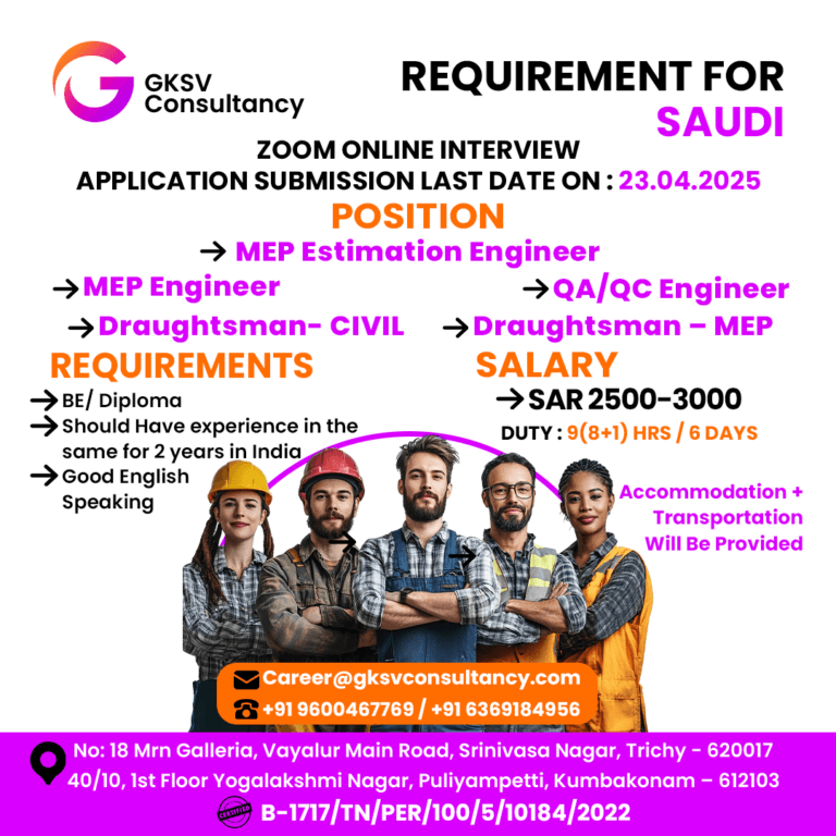 Urgent Hiring for saudi arabia