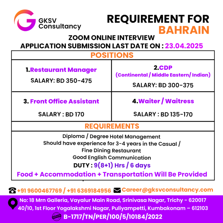 Urgent Hiring for Bahrain