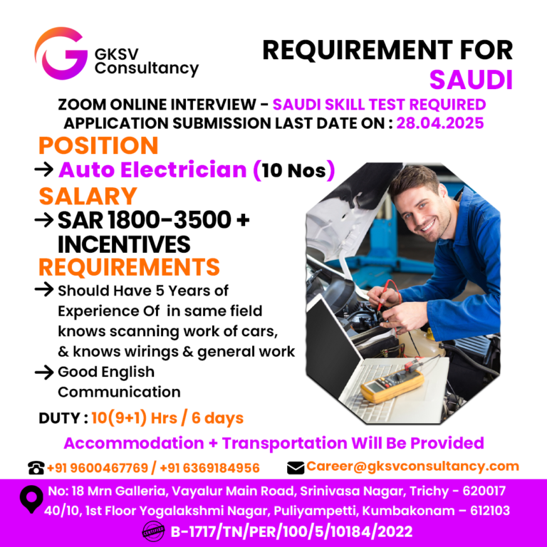 Urgent Hiring for saudi arabia