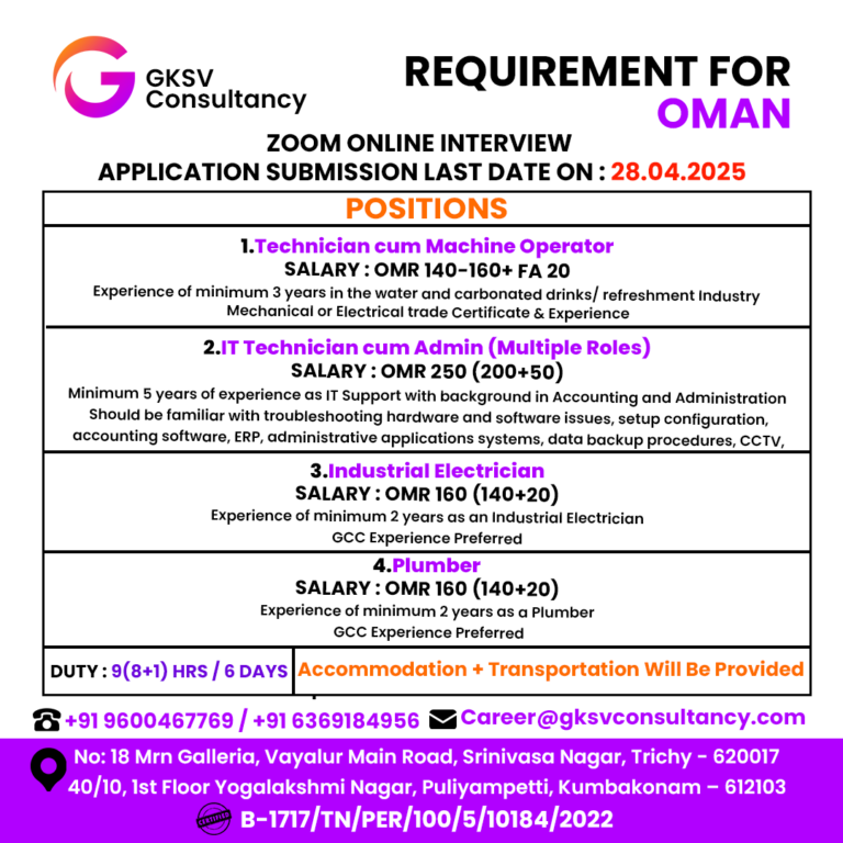 Urgent Hiring for Oman