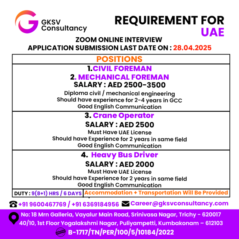 Urgent Hiring for UAE