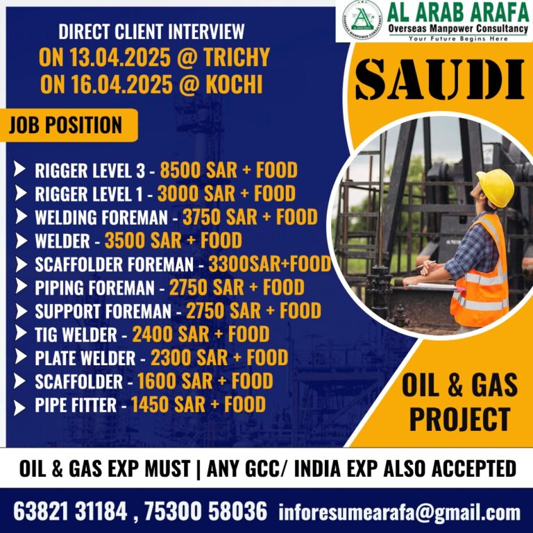 DIRECT CLIENT INTERVIEW ON 13.04.2025 @ TRICHY & 16.04.2025 @ KOCHIN