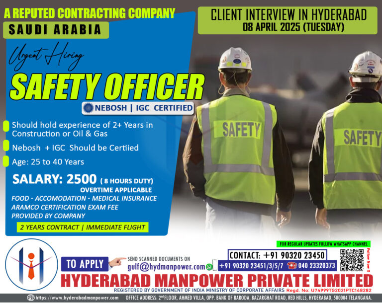 Urgent Hiring for A Reputed Contracting Company – Saudi Arabia