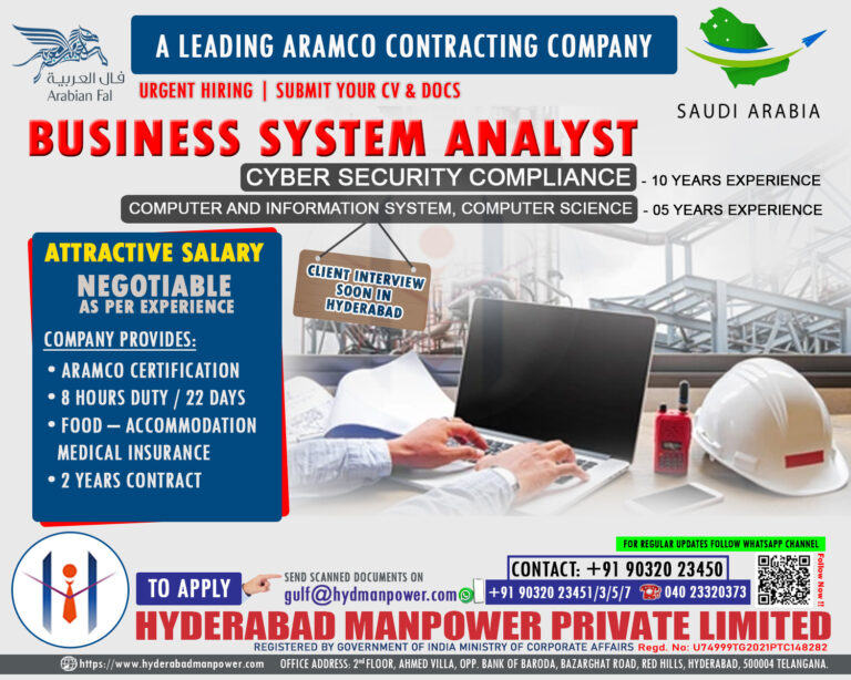 Urgnt Hiring for A Leading ARAMCO Contracting Company of Saudi Arabia