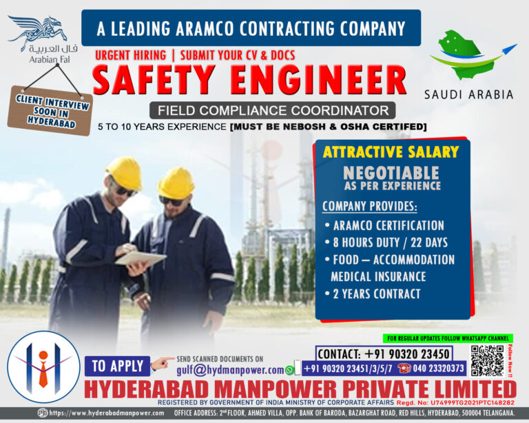 Urgent Hiring for A Leading ARAMCO Contracting Company of Saudi Arabia
