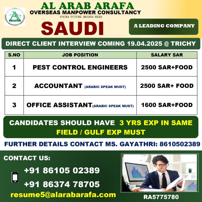 DIRECT CLIENT INTERVIEW ON 19.04.2025 @ TRICHY
