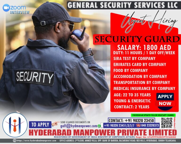 Urgent Hiring for A Leading General Security Service LLC of UAE