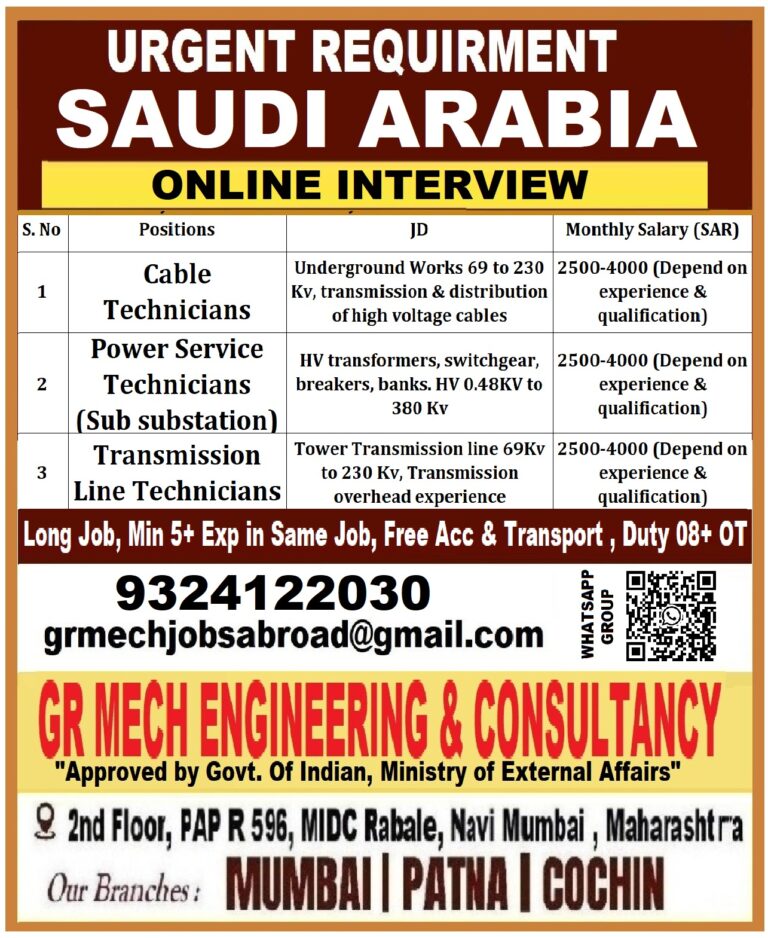 URGENT REQUIREMENT FOR SAUDI ARABIA
