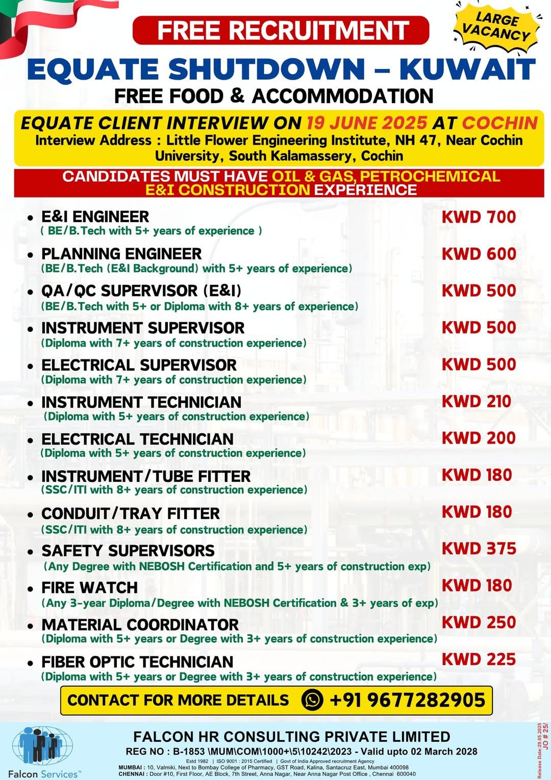 Equate Shutdown Kuwait jobs interview in Cochin on 19 June 2025