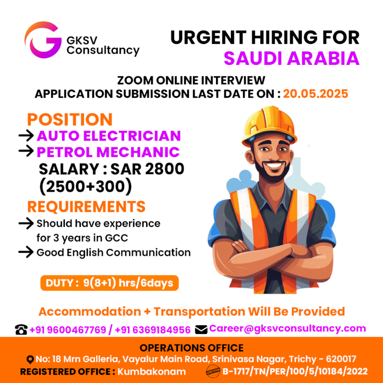 Urgent Hiring for saudi arabia