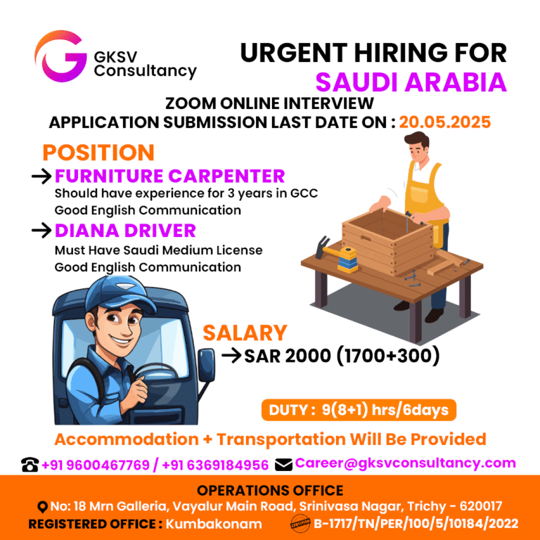 Urgent Hiring for saudi arabia