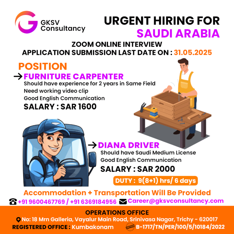 Urgent Hiring for saudi arabia