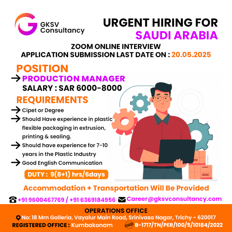 Urgent Hiring for saudi arabia