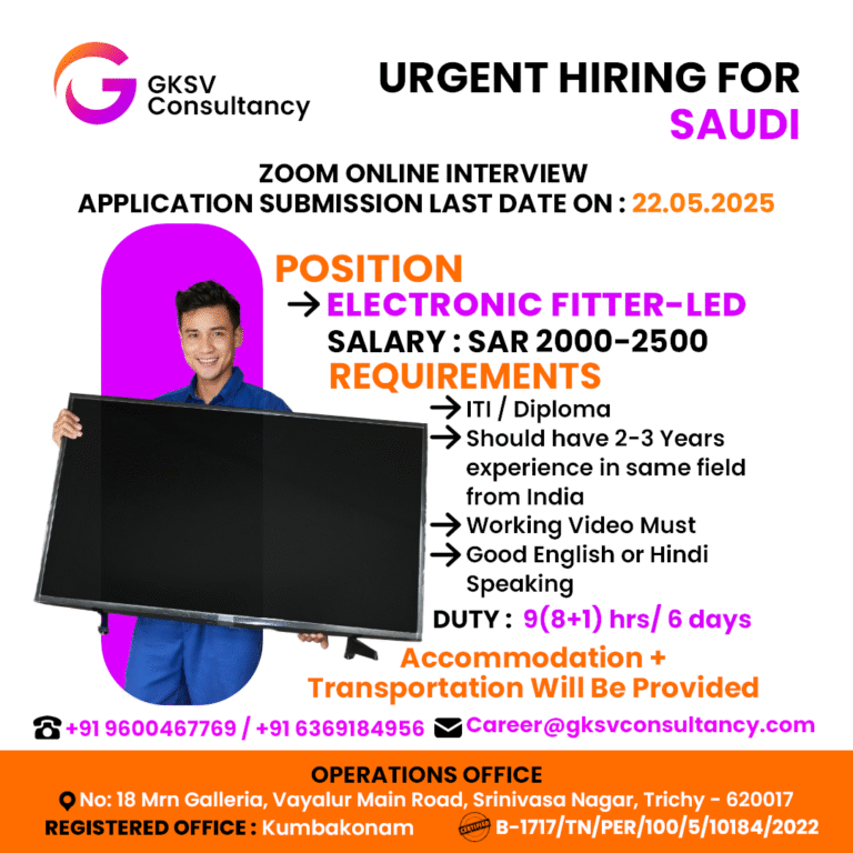 Urgent Hiring for saudi arabia