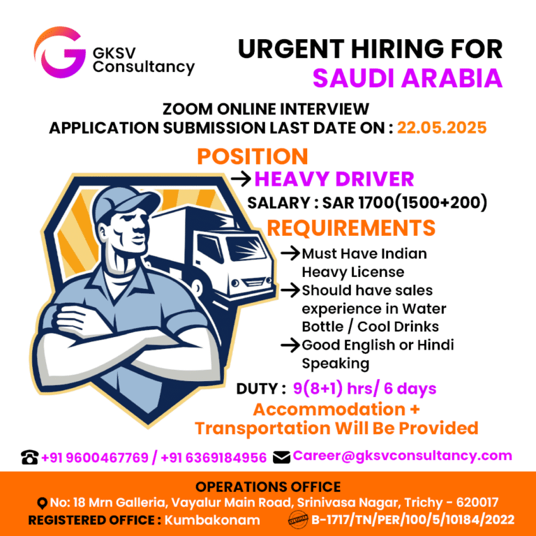 Urgent Hiring for saudi arabia