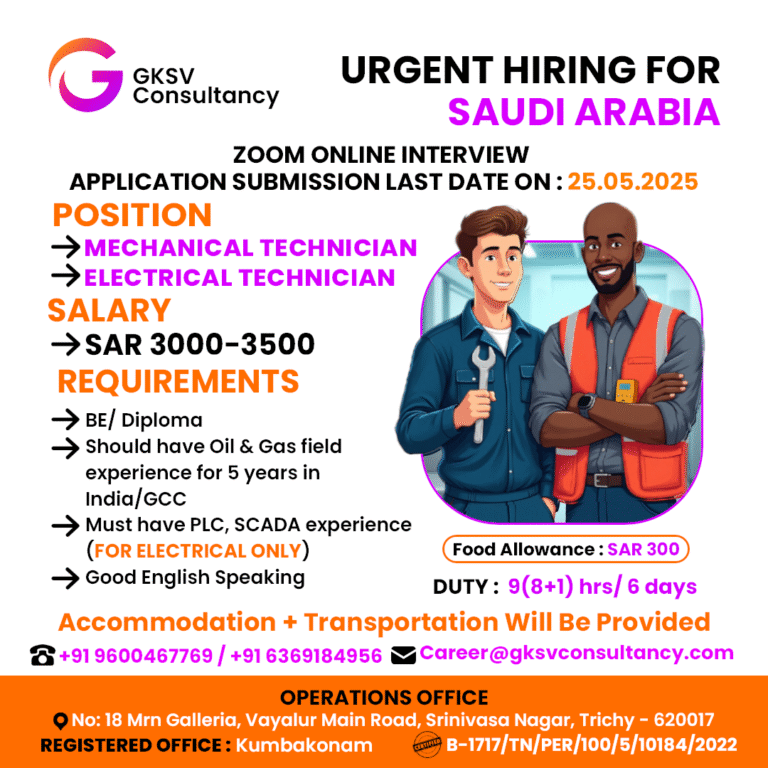 Urgent Hiring for saudi arabia