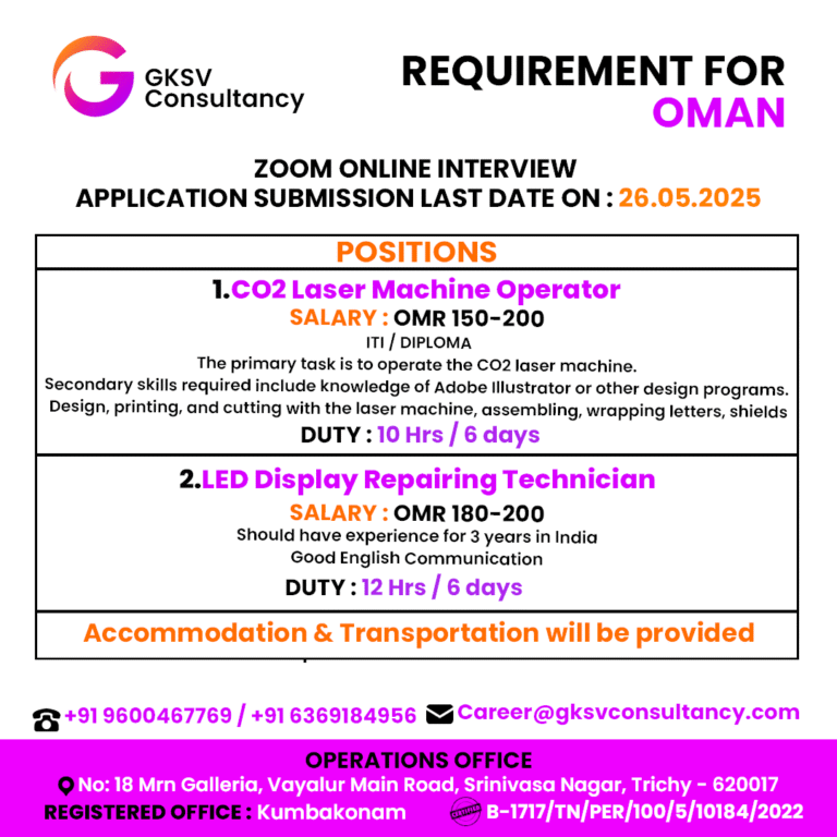Urgent Hiring for Oman