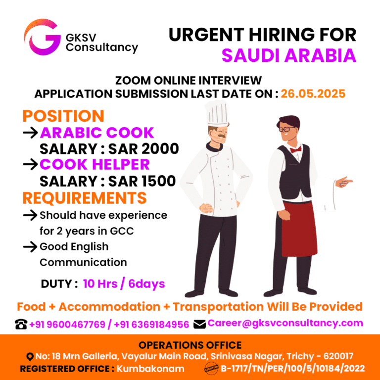 Urgent Hiring for saudi arabia