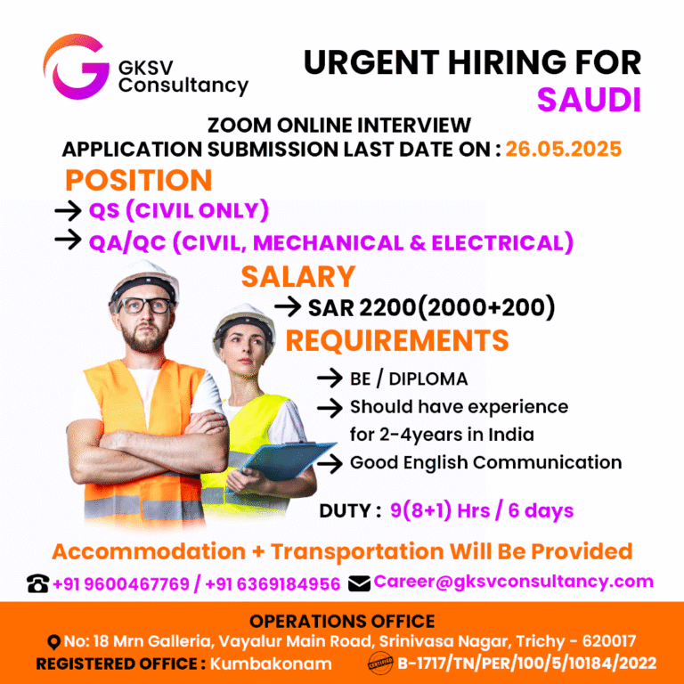 Urgent Hiring for saudi arabia