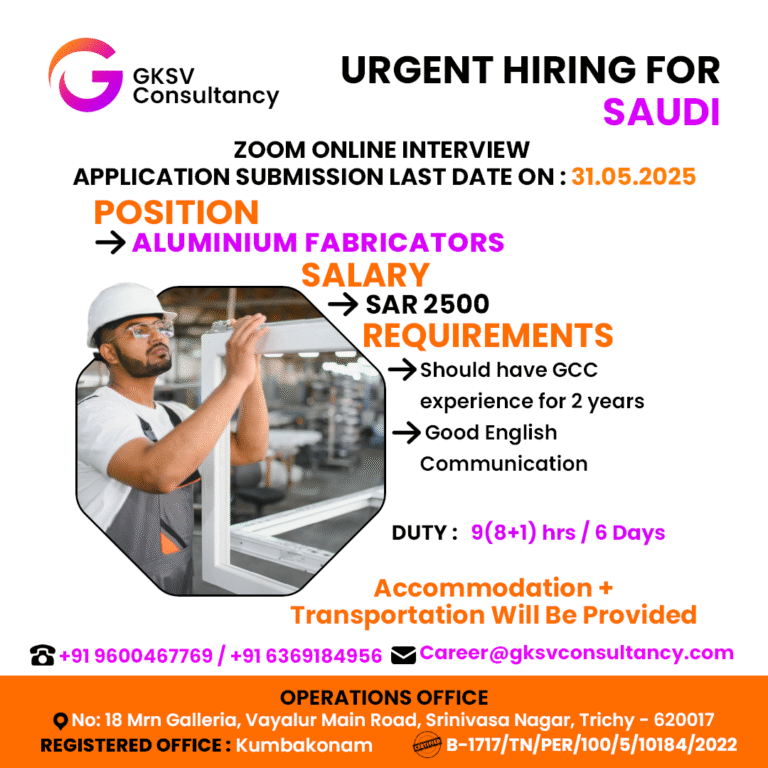 Urgent Hiring for saudi arabia