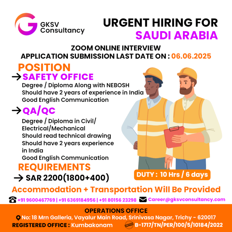 Urgent Hiring for saudi arabia