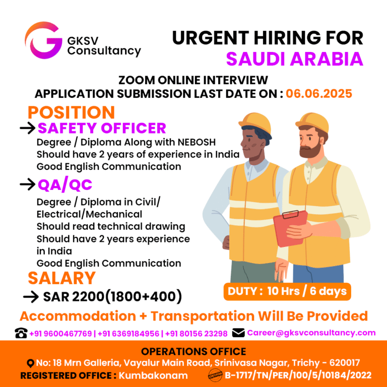 Urgent Hiring for saudi arabia
