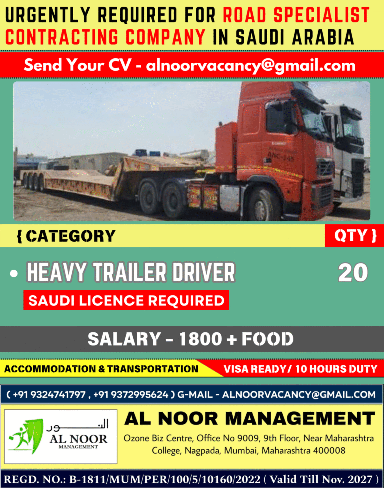 URGENTLY REQUIRED FOR ROAD SPECIALIST CONTRACTING COMPANY IN, SAUDI ARABIA