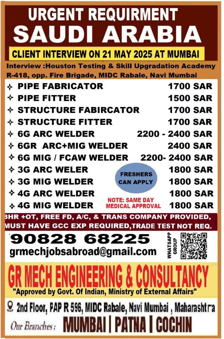 URGENT REQUIREMENT FOR SAUDI ARABIA