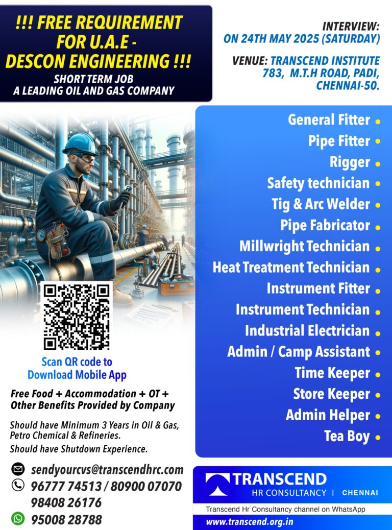 !!! FREE REQUIREMENT FOR U.A.E – DESCON ENGINEERING !!!