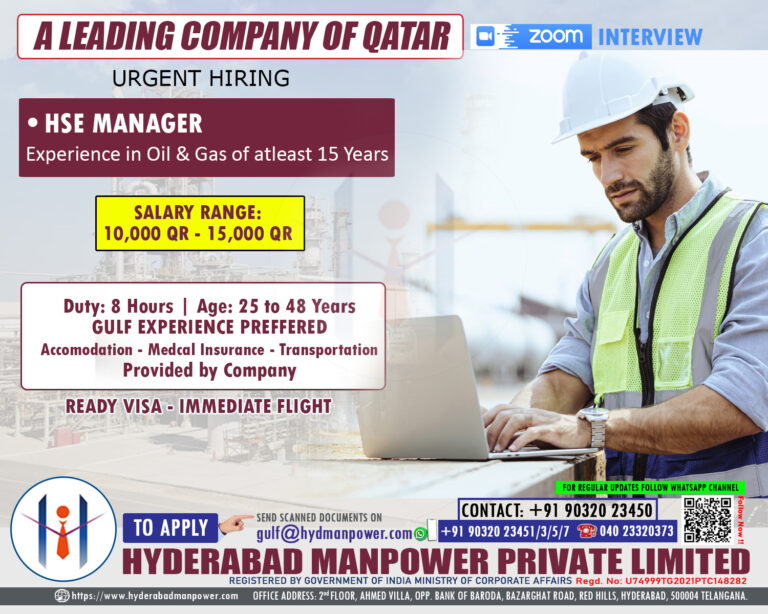 Urgent Hiring for A Leading Company of Qatar 8 Urgent Hiring for A Leading Company of Qatar