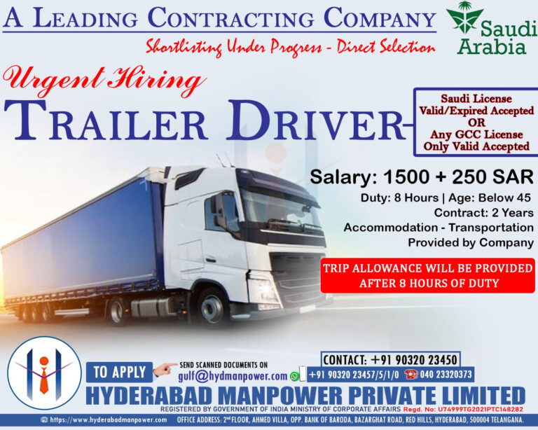 Urgent Hiring for A Leading Contracting Compant of Saudi Arabia 7 Urgent Hiring for A Leading Contracting Compant of Saudi Arabia