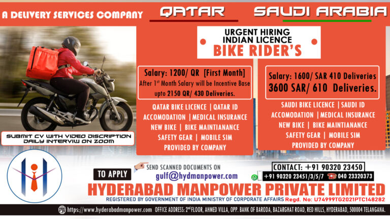 Urgent Hiring for A Delivering Service Company of Qatar 5 Urgent Hiring for A Delivering Service Company of Qatar