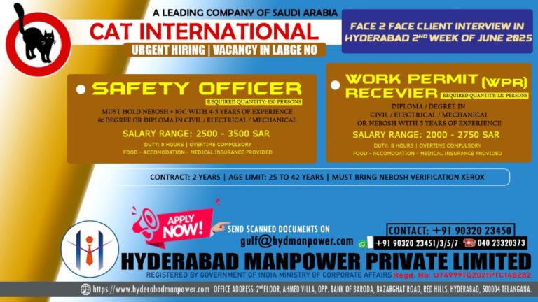 Urgent Hiring for A Reputed CAT INTERNATIONAL Company Saudi Arabia 2 Urgent Hiring for A Reputed CAT INTERNATIONAL Company Saudi Arabia
