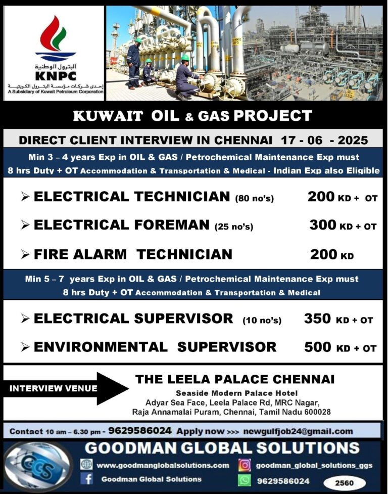 KUWAIT OIL & GAS PROJECT | DIRECT CLIENT INTERVIEW IN CHENNAI 17/6/2025