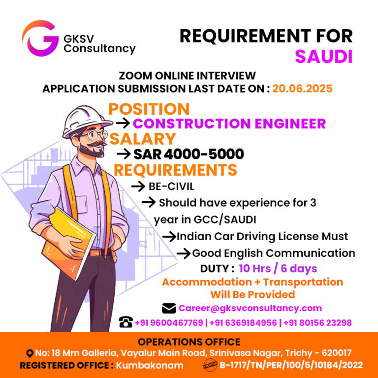 Urgent Hiring for saudi arabia