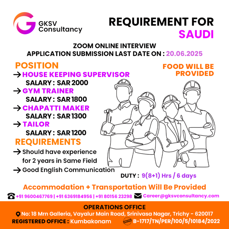 Urgent Hiring for saudi arabia