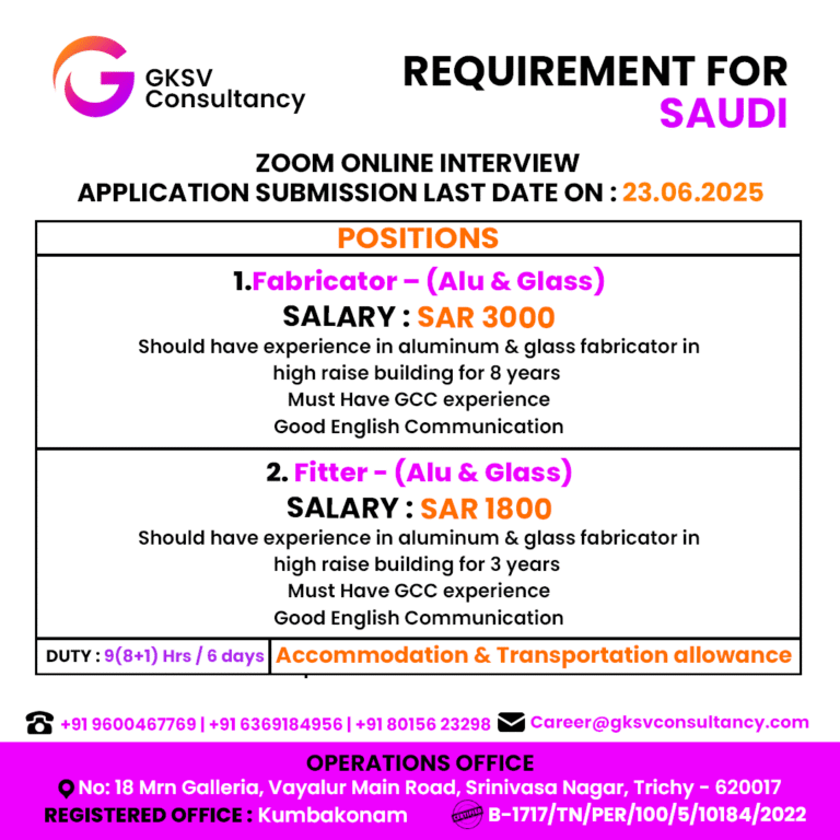 Urgent Hiring for saudi arabia