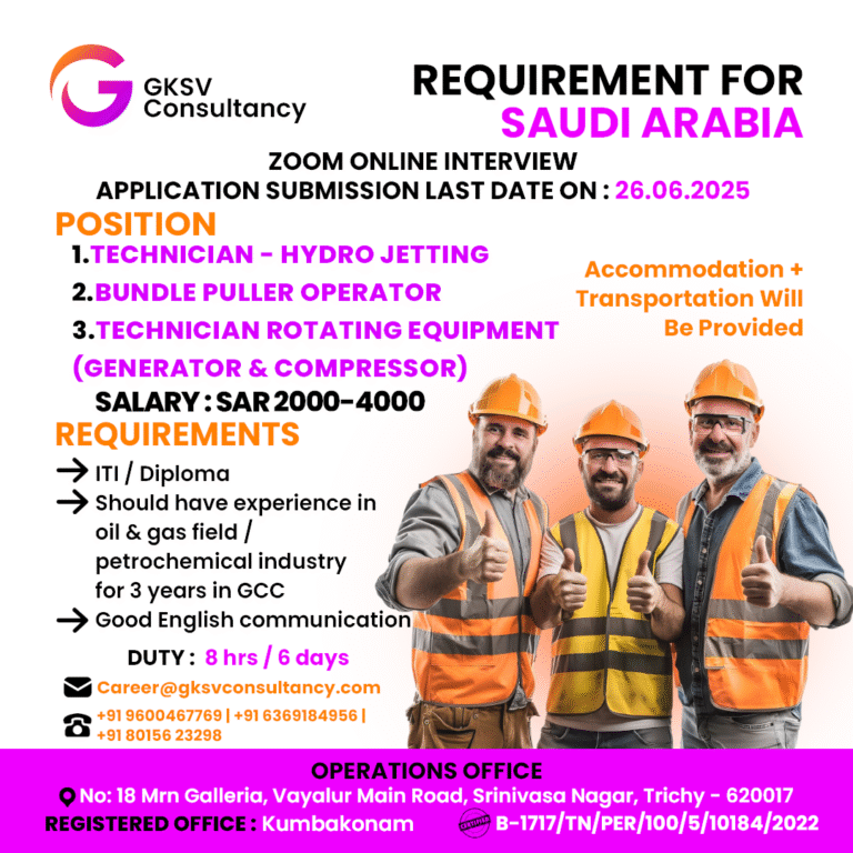 Urgent Hiring for saudi arabia