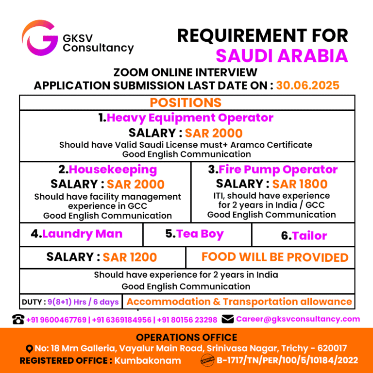 Urgent Hiring for saudi arabia
