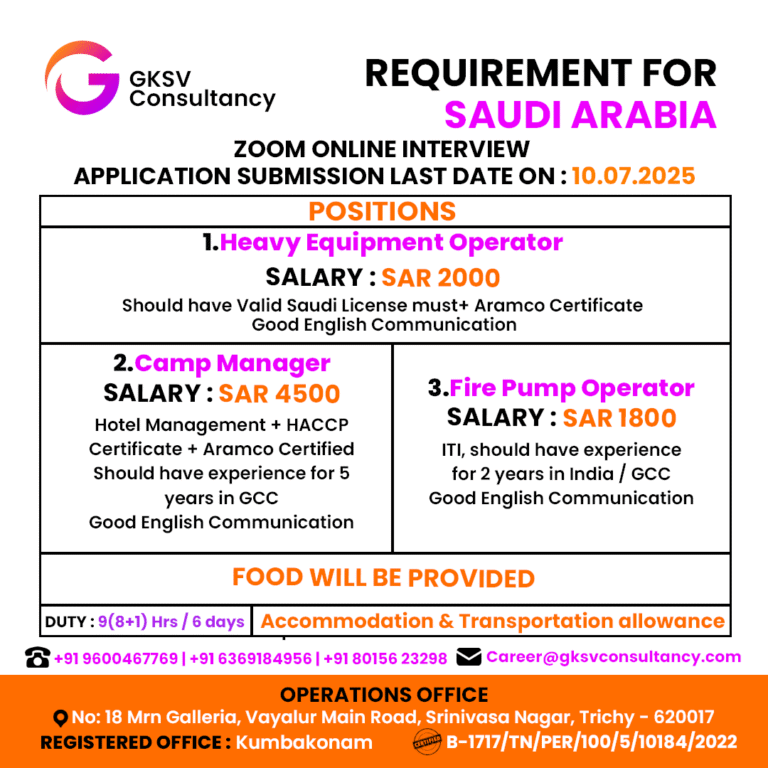 Urgent Hiring for saudi arabia
